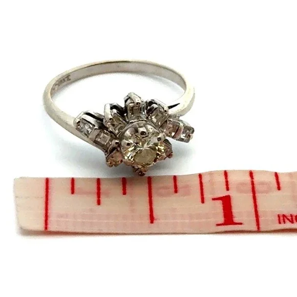 Designer 14K White Gold White Diamond Unique Floral Halo Cluster Engagement Ring